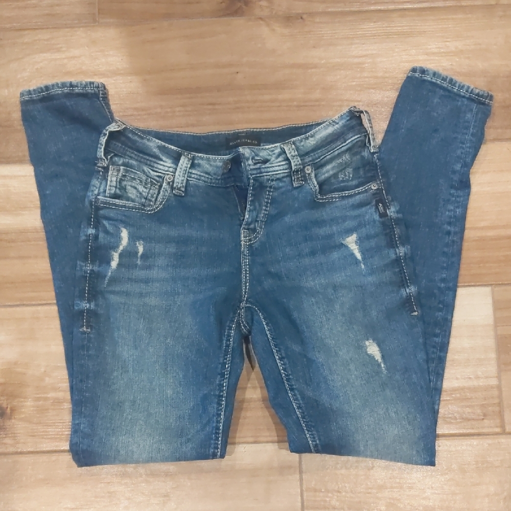 Silver Jeans Women's Distressed Skinny Jeans - Blue